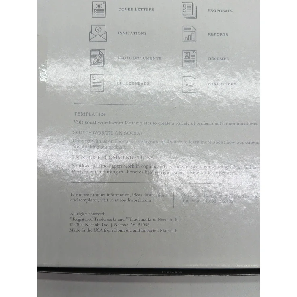 Southworth‎ Resume Paper Ivory 100% Cotton 32 lb Wove Finish 75 Sheets 8.5x11